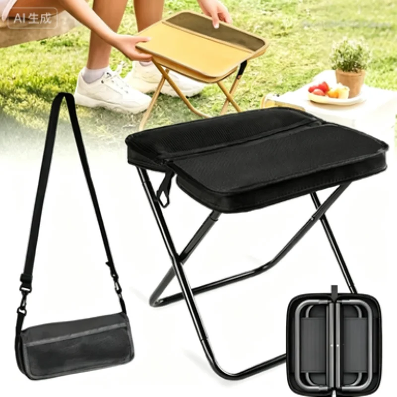 Portable Folding Stool for Adults, Black Lightweight Camping Seat, Compact Design for Fishing, Hiking, Gardening, Beach Activiti
