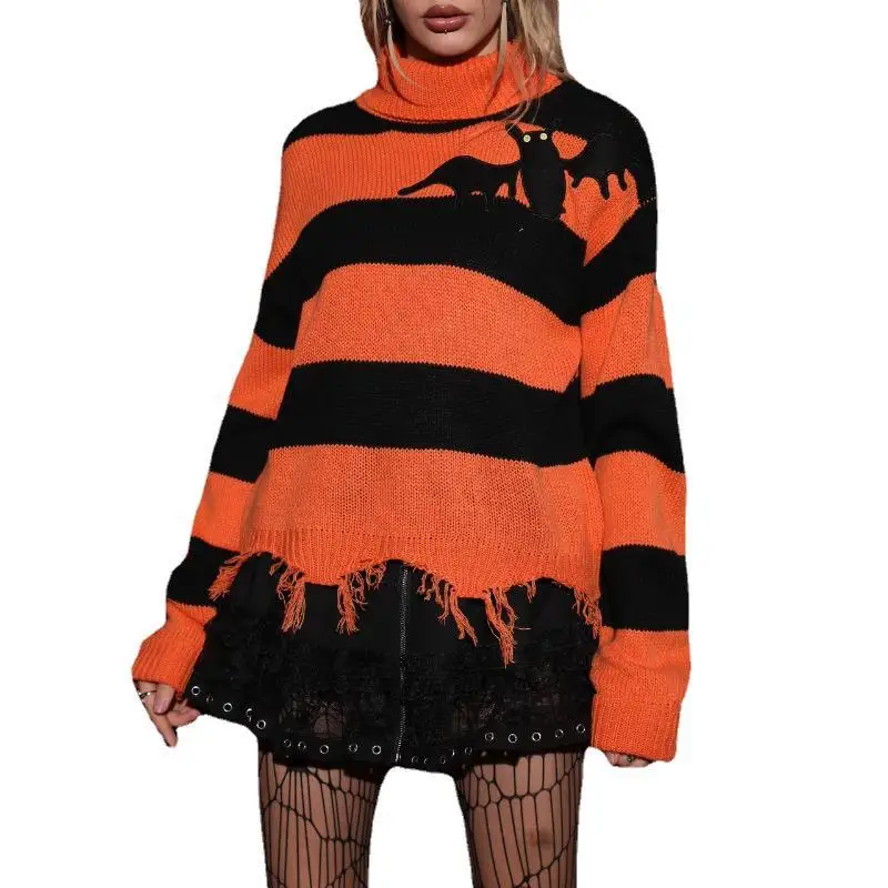 

Новинка 2023, женский вязаный свитер на Хэллоуин в полоску с узором, длинный свек, модный костюм на Хэллоуин, номер товара M07