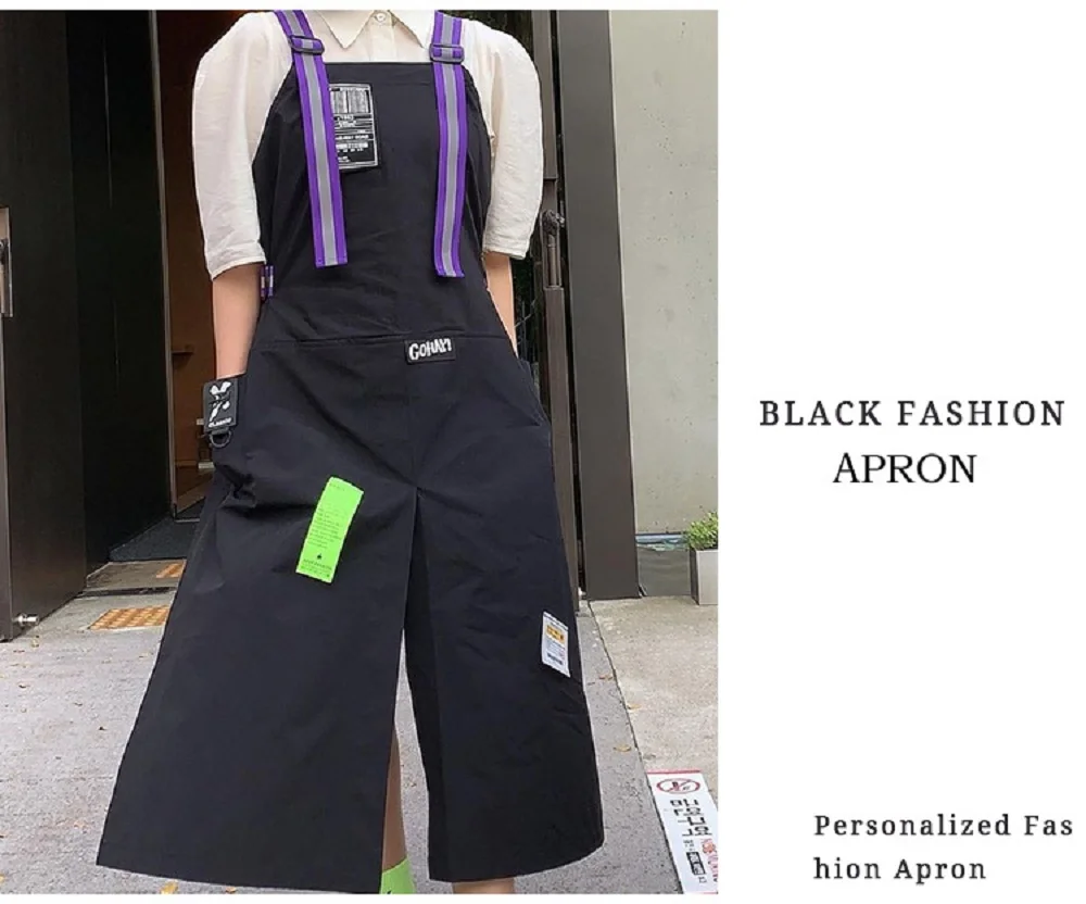 Fashion Custom Korea Nylon Waterproof Apron Coffee Shop Hairdresser Florist Work Clothes Long Slit Adjustable Nail Salon Apron