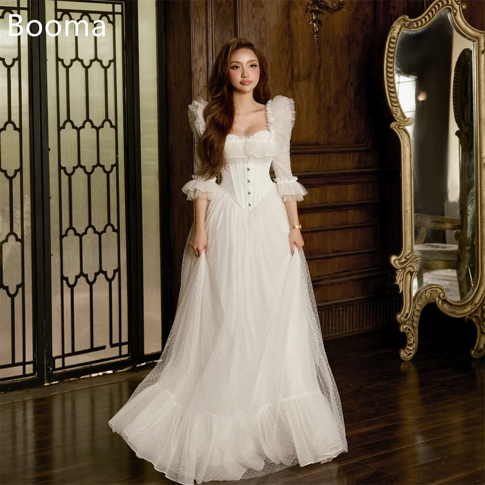 Booma a-line فساتين زفاف بسيطة على شكل قلب ومشد أنيق فساتين زفاف بسيطة من التل للعرائس مصنوعة حسب الطلب 2025 #1