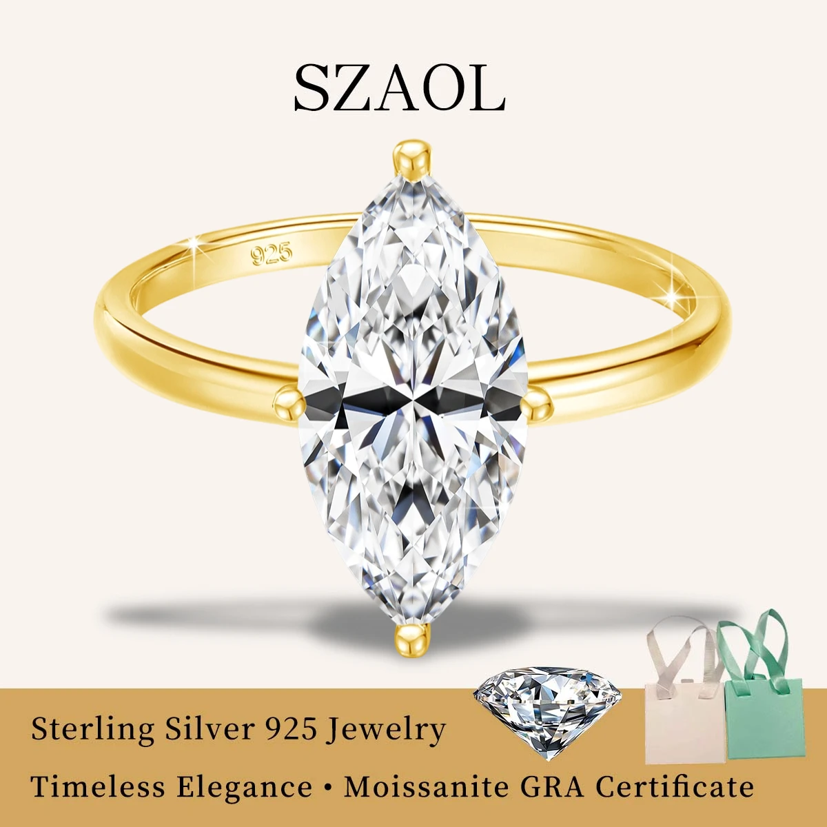 

Sterling Silver 925 2-3ct Solitaire Moissanite Engagement Ring GRA Four Claws for Women Bride Gift 14k Gold Filled Wedding Band