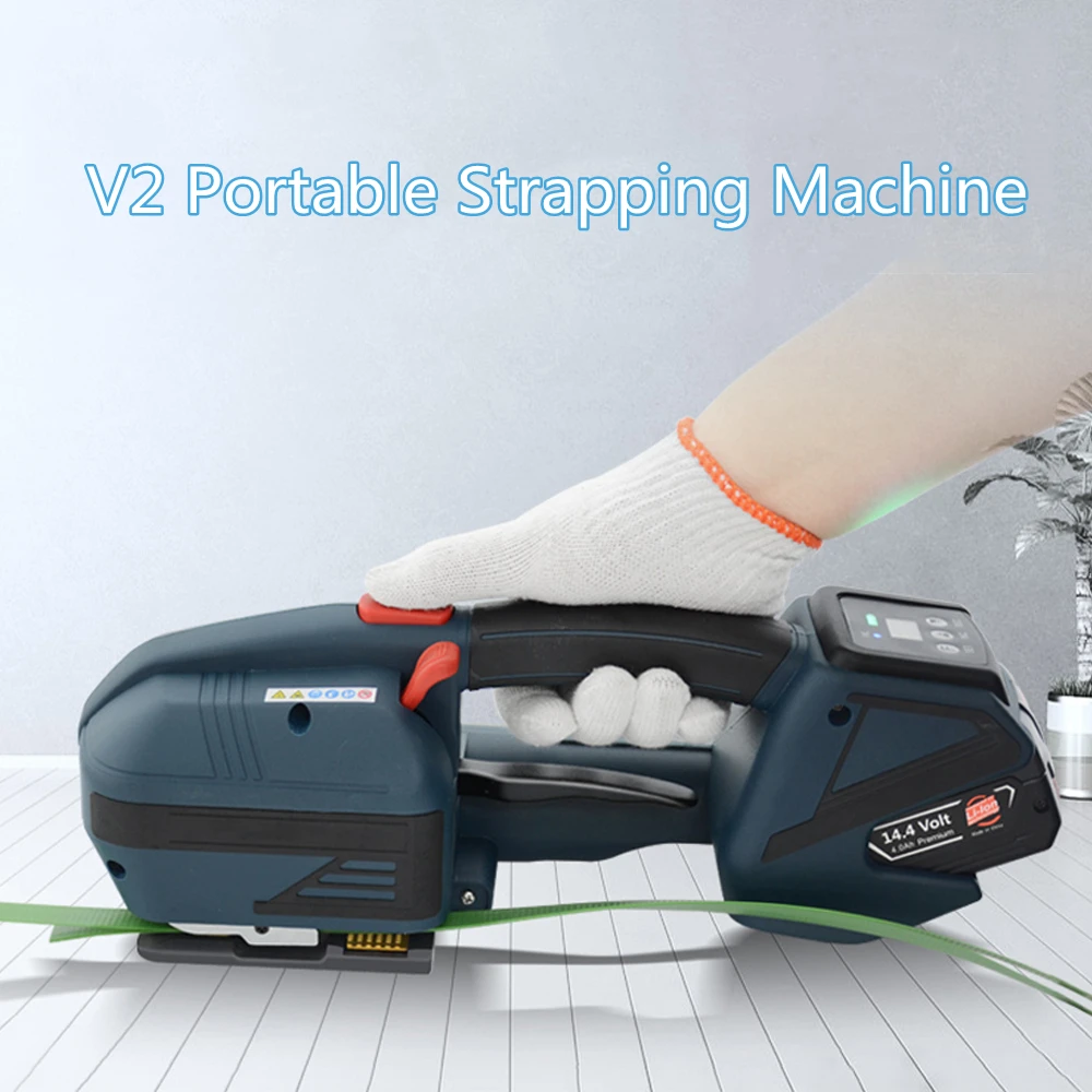 Mesin Strapping Elektrik Portabel Model V2 untuk Alat Strapping Elektrik Genggam Tali PET PP Lebar 1/2-5/8 Inci