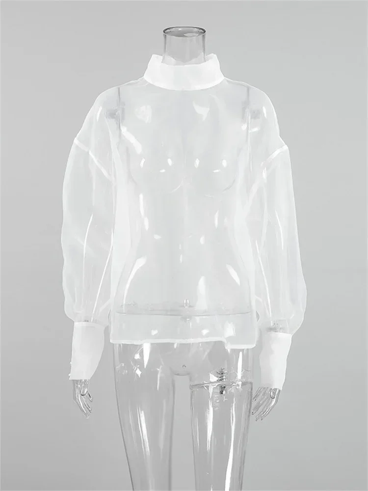 Camicie trasparenti in rete sexy Pullover manica lunga femminile Patchwork casual Pendolarismo Y2k Top Vestiti Camicetta da donna Estate