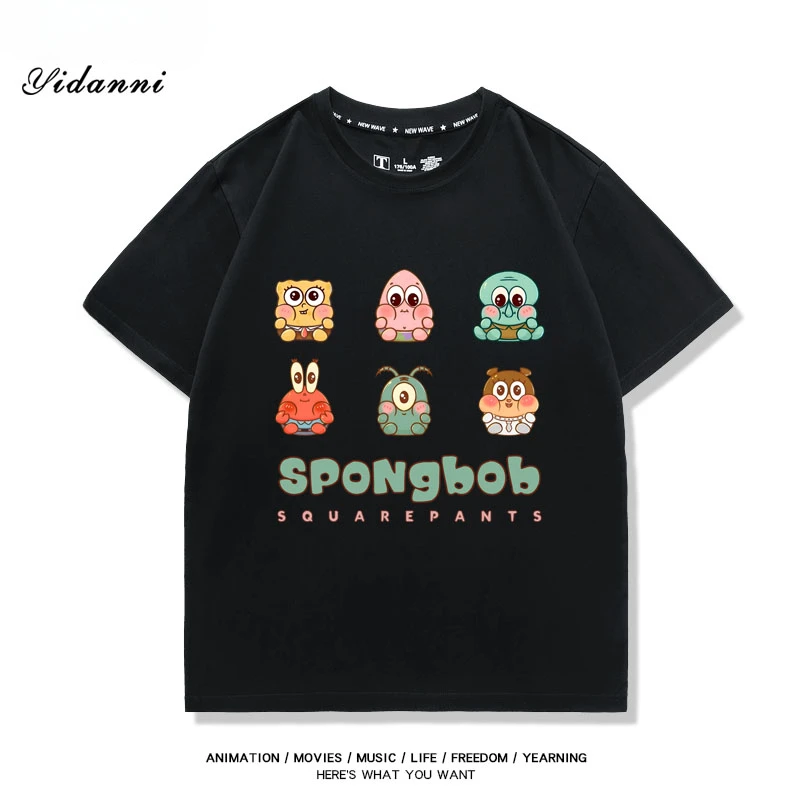 Spongebob Pie Big Star Squidward Krabs cartoon Q version couples wear a short-sleeved T-shirt summer 100% cotton summer dress