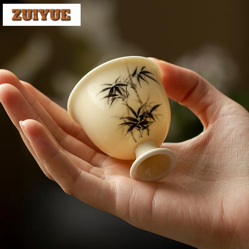 

2pc/lot Hand-painted Bamboo Teacup Ancient Tea Bowl Jug Tea-tasting Smelling Cup Chazhan Master Cups Chinese Tea Set Craft 40ml