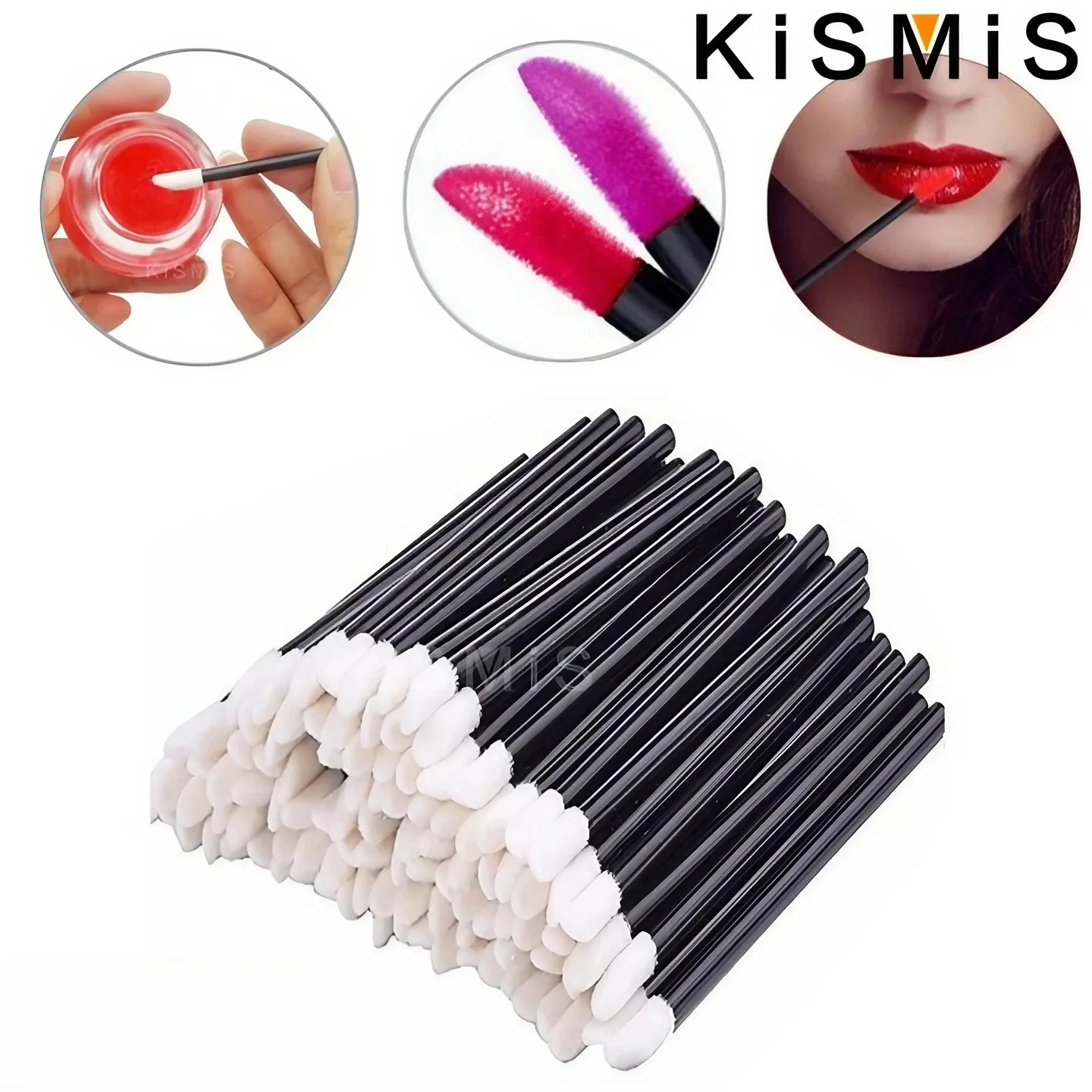 KISMIS 50Pcs Cotton swab Lip Brush Eyelash Makeup Brushes Lash Extension Mascara Applicator Lipstick Wands Set Cosmetic Makeup