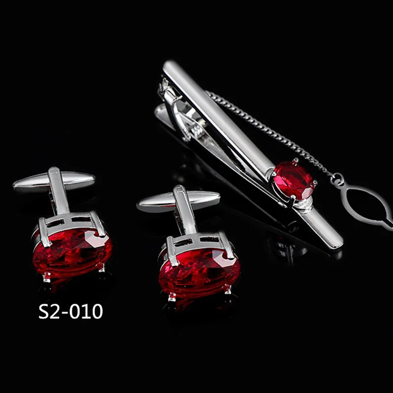 Men\'s French Cufflinks Tie Clips Set Luxury Tie Pins For Mens Suit Accessories Tie Bars Cuff Links Set Crystal Wedding Jewelry