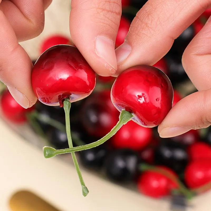 10/100x Foam Fruit Simulation Cherry Artificial Red Black Cherry Fruit Model Photography Props Cake Decor Fake Fruit Wholesale