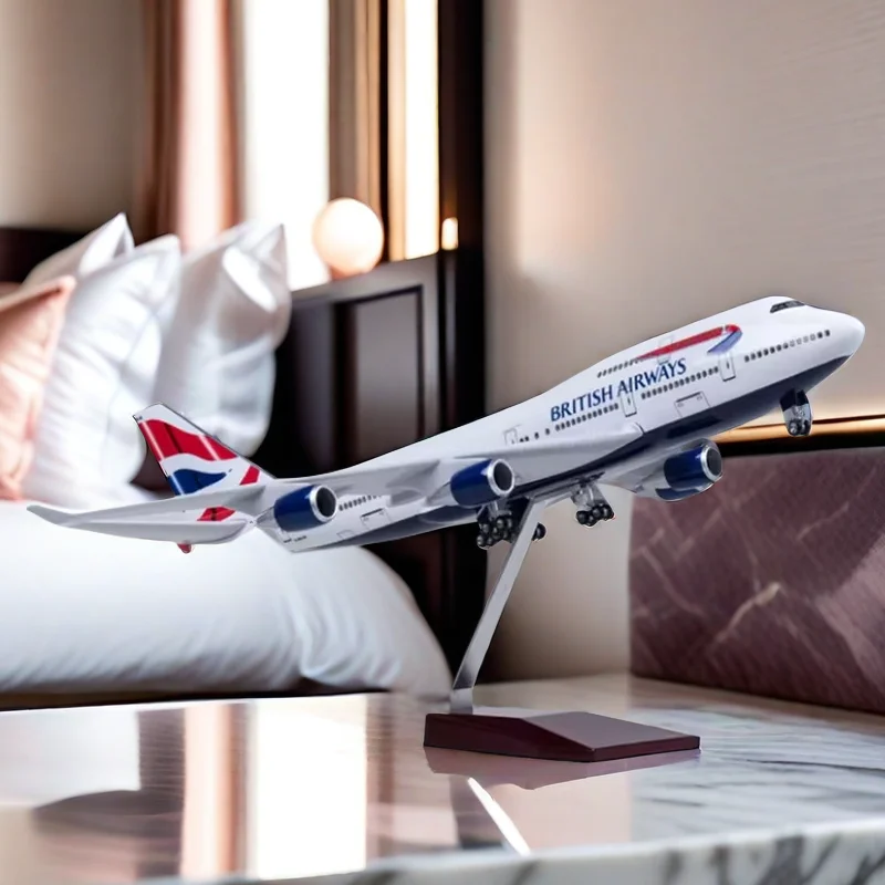 

New 47cm 1/150 Scale B747 British Airways Aircraft Airplane Model Toys with Light and Wheel Diecast Resin Alloy Plane Home Decor