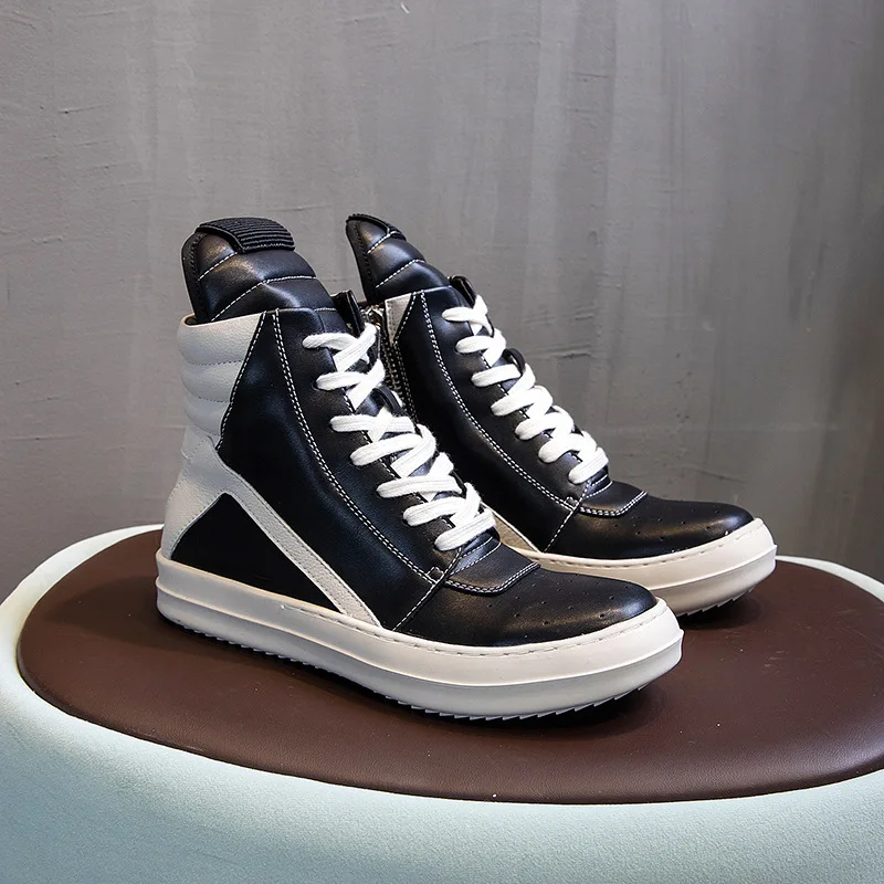 Custom Casual Shoes High Top Unisex Black White Triangle Platform Sneakers Couple