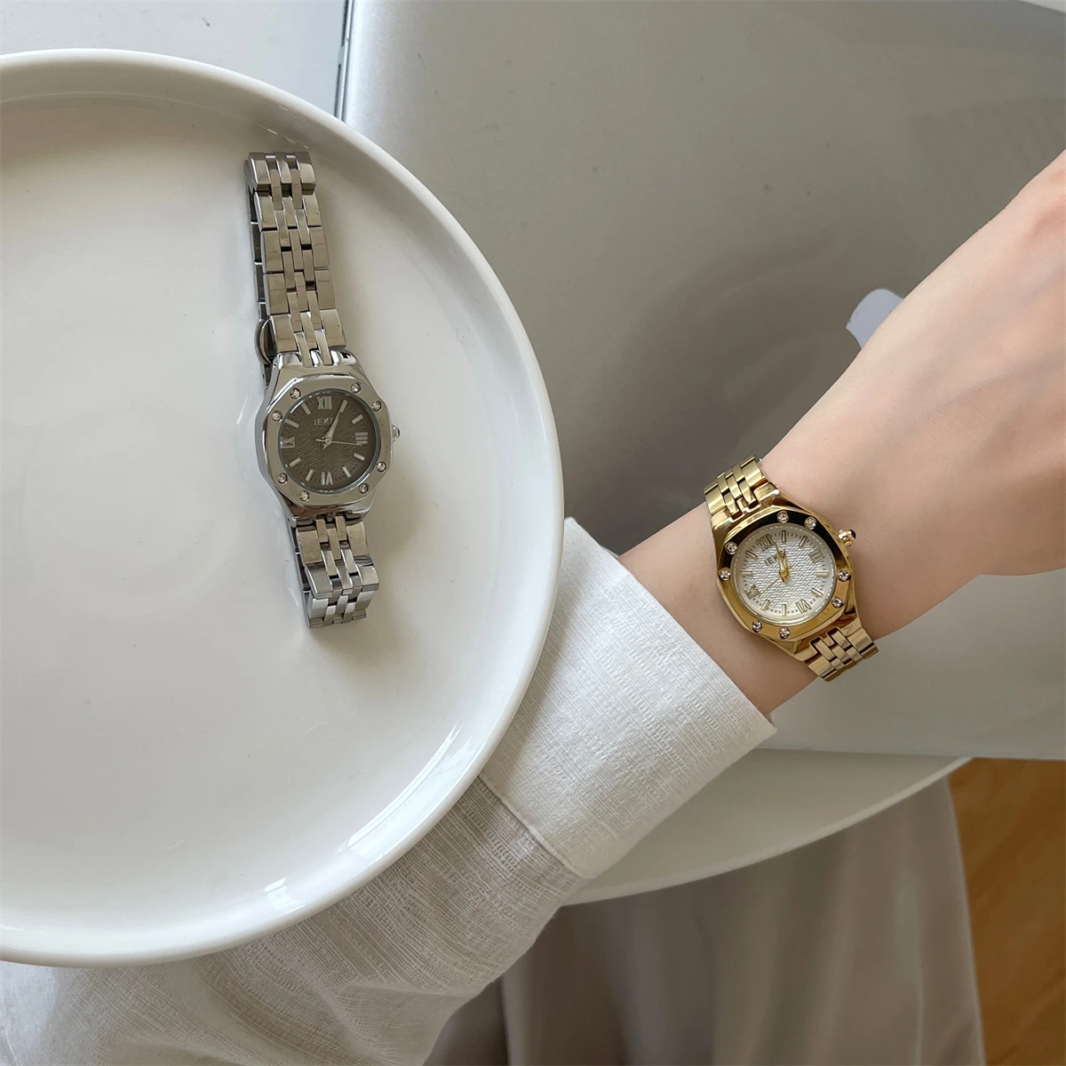 تصميم جديد، ساعة كوارتز كلاسيكية وأنيقة كاجوال بسيطة للنساء، مجموعة راقية من الساعات والإكسسوارات. #4