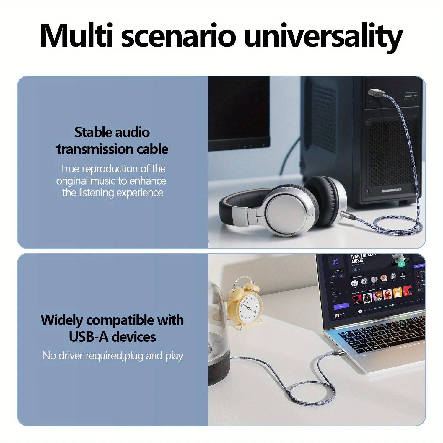 SUNKANDI USB إلى 3.5 ملم محول مقبس الصوت، USB A إلى 3.5 ملم AUX سلك صوت ستيريو للكمبيوتر الشخصي والكمبيوتر المحمول ومكبر الصوت وسماعات الرأس