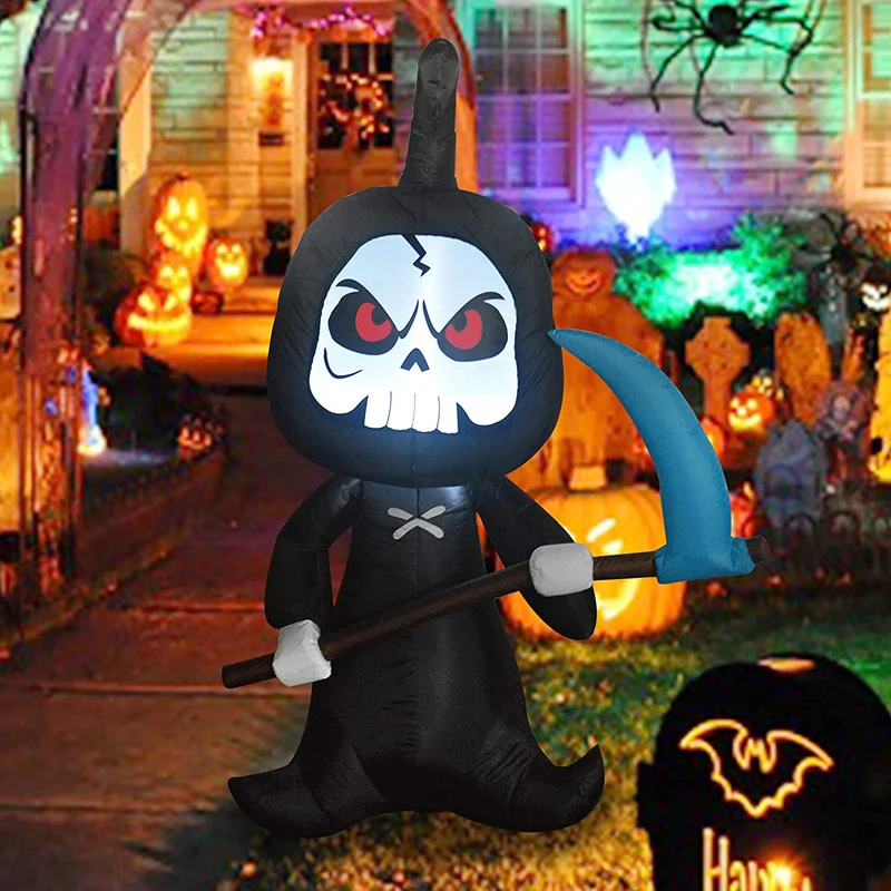 

6 Feet Tall Halloween Inflatable Outdoor Toys Grim Reaper Blow Up Yard Decoration Clearance with LED Lights Built-in for Holiday