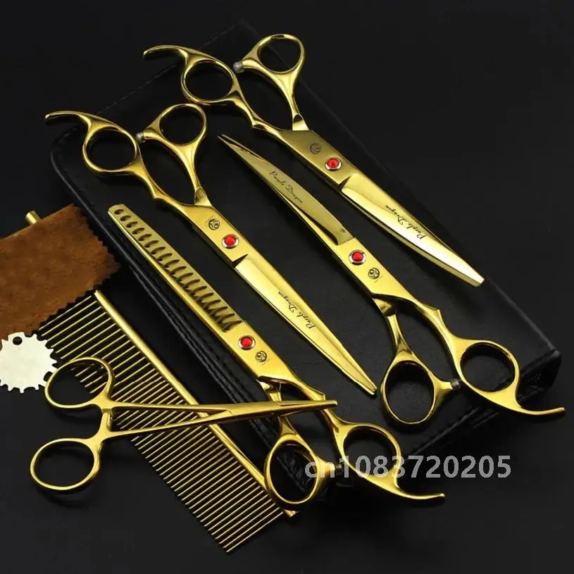 Purple Dragon Dog Grooming Professional Japan Stainless Chunker Pet Thinning Scissors Up Curved Scissors Comb Z3002