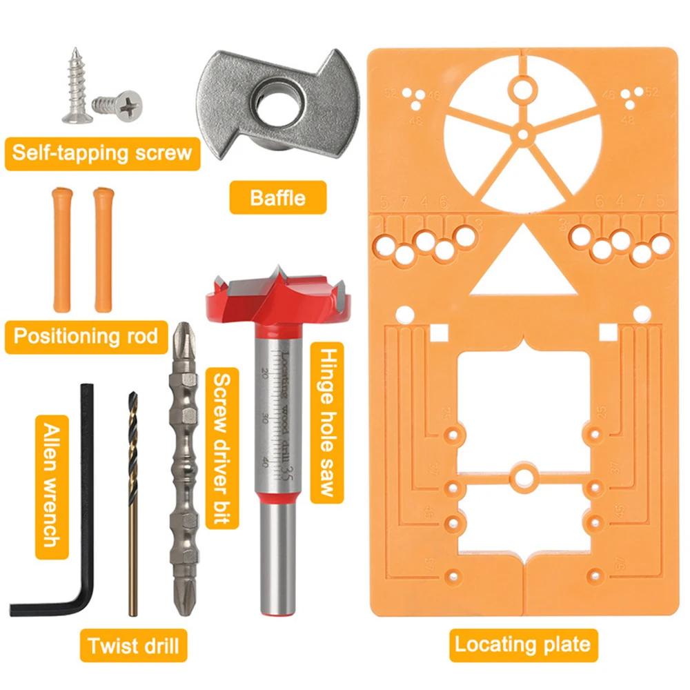 

Concealed Hinge Jig Drill Guide Sets 35mm Adjustable Forstner Drill Bit Woodworking Hole Saw Cutter for Hinge Position Tools