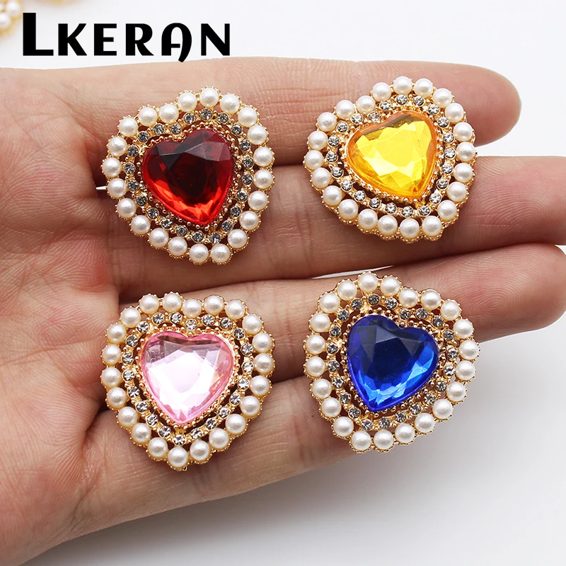 LKERAN 10 piezas 26*27MM nuevos botones acrílicos de perlas de corazón para decoración de ropa DIY botones a presión de Metal suministros para manualidades Scrapbooking