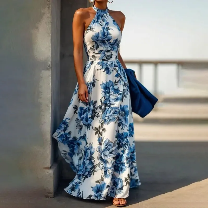 

TOY-2025Summer New Women's Fashion Elegant Fashionable Printed Long Vacation Style Dress