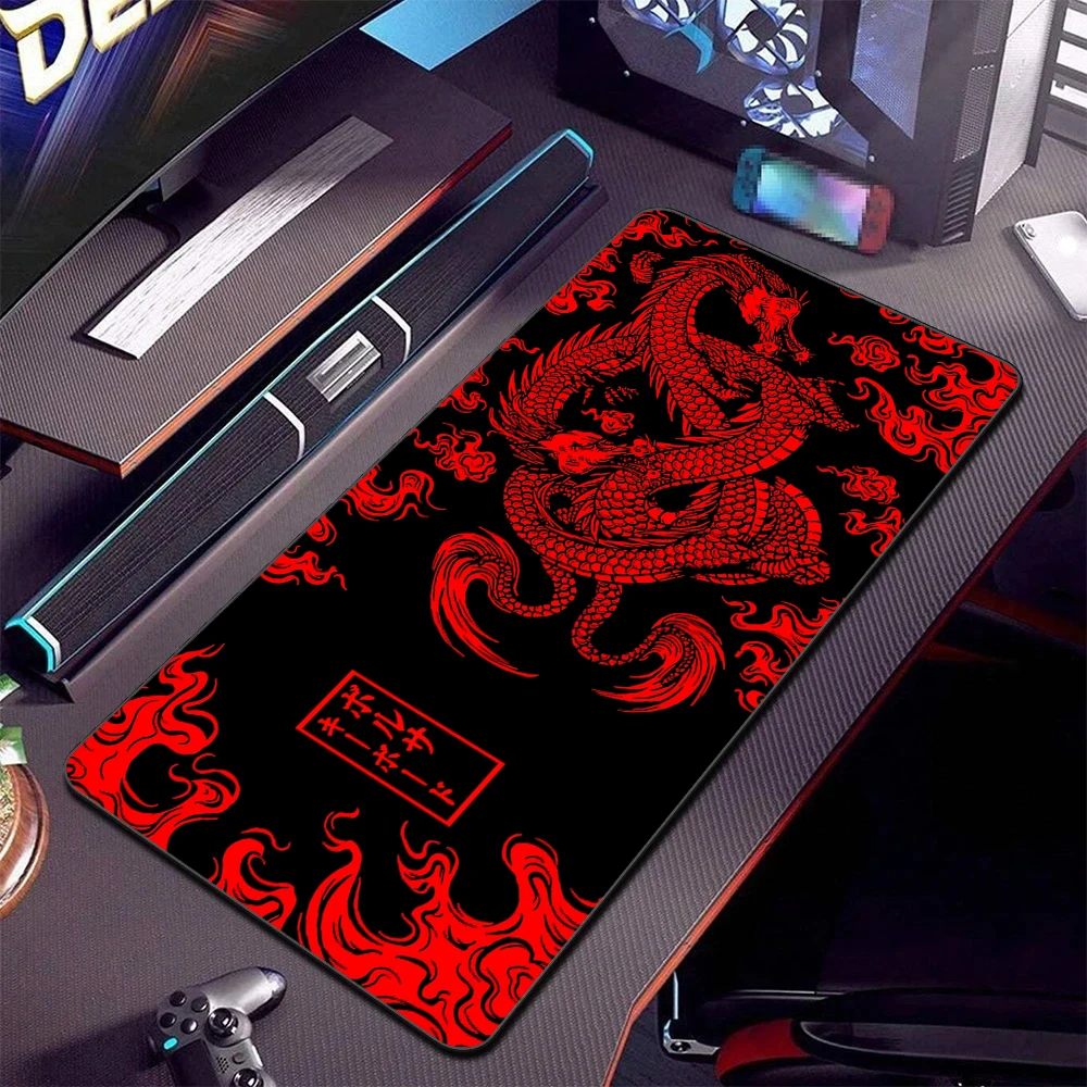 Red Dragon Mousepad Japanese Big Desk Mat Kawaii Gaming Accessories Rubber Anti slip Mouse Pad XXL PC Computer Table Mats 90x40