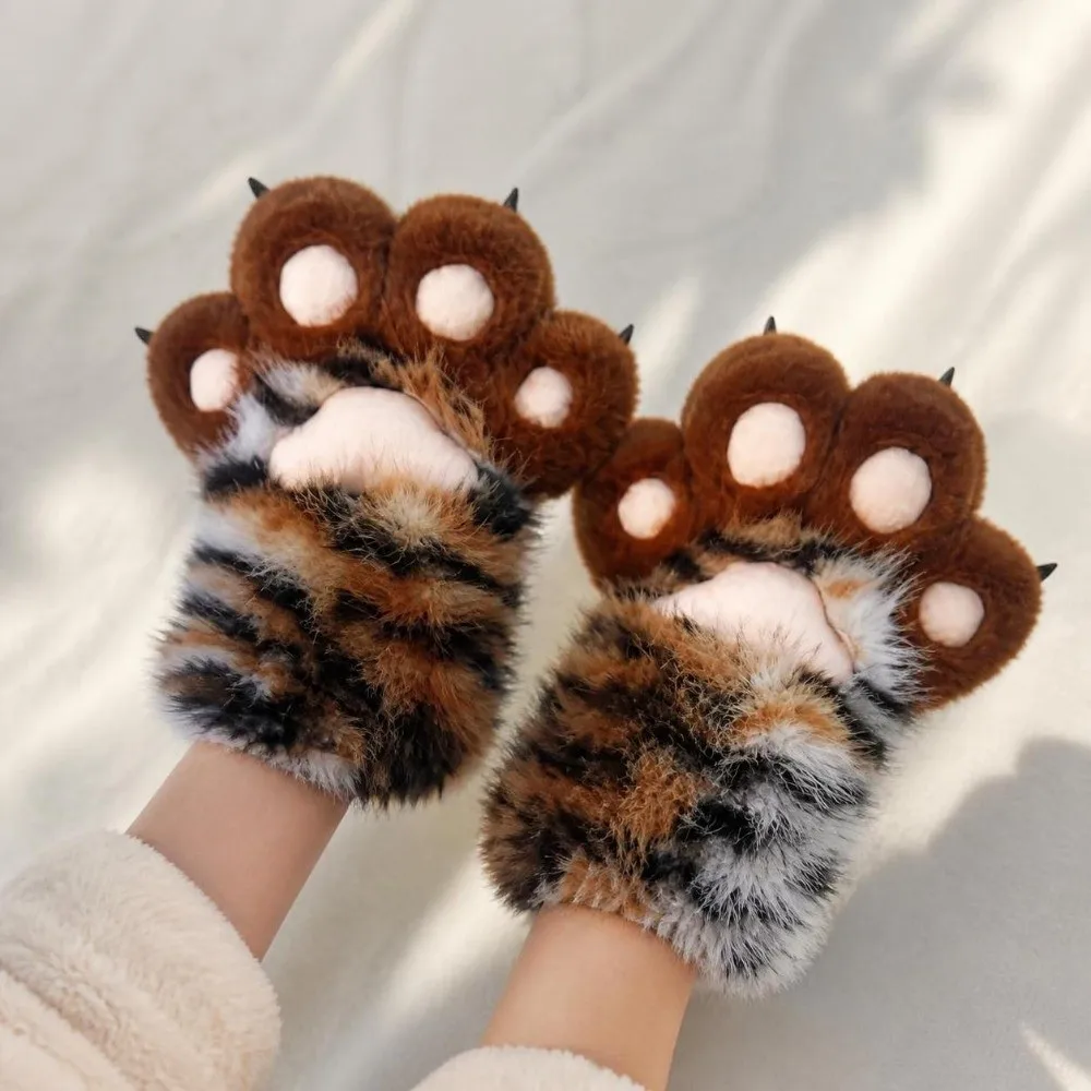 ノベルティタイガープリント獣の爪グローブ-毛皮で覆われた厚手のぬいぐるみ猫の手グローブ-暖かいコスプレ小道具-コスプレコスチュームグローブ-コスプレ小道具