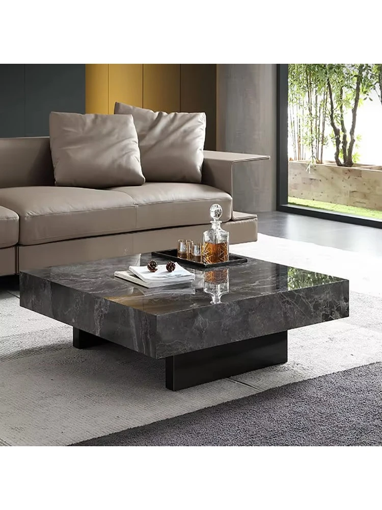 Modern rectangular calcined stone coffee table, marble pattern center table, suitable for hotel lobby