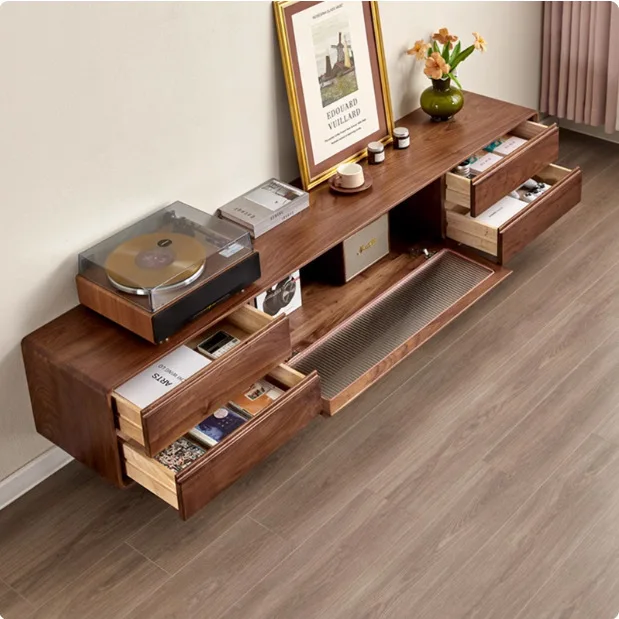 

Customizable solid wood TV log living room cherry wood small apartment simple storage audio-visual cabinet