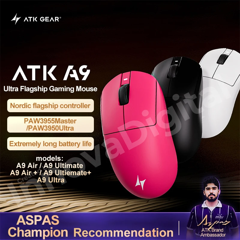 ATK ATK Dragonfly A9 Air Ultimate Plus / A9 Ultimate Wireless Gaming Mouse 8K Lightweight E-sports Gamer Mice PAW3955 PAW3950 Ultra - Aliexpress Deal