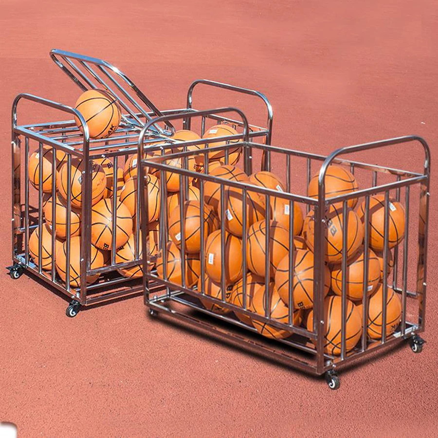 손으로 미는 스테인리스 접이식 보관 프레임 농구대 야외 스포츠 이동식 트롤리 배구 트롤리 바구니 포함