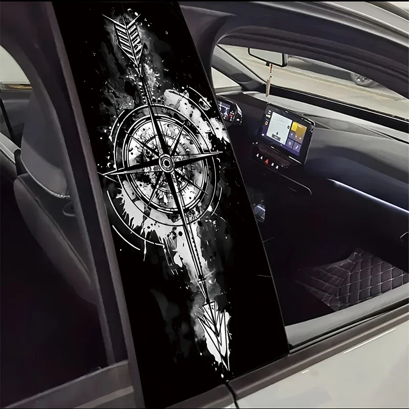 2PCS Compass Car B-Pillar Vinyl Stickers, Protective Film Decals, Waterproof Scratch-Resistant Auto Door Trim Decor
