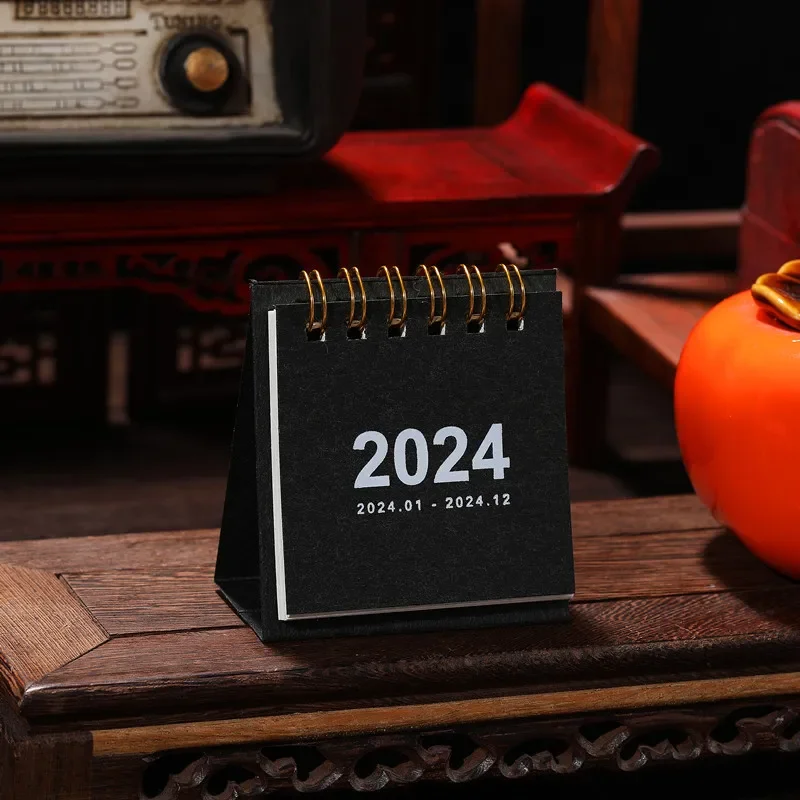 Black White Solid Color 2023 2024 Mini Desktop Paper Desk Calendar Daily Scheduler Table Planner Office Supplies Stationery