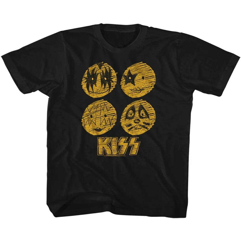 Kiss Sketchy Faces Black Youth T Shirt