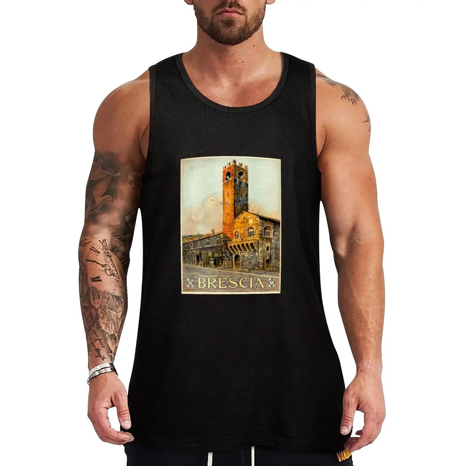 

Brescia, Italy - Vintage Travel Poster Design Tank Top gym clothing basketball clothing Men's t-shirts