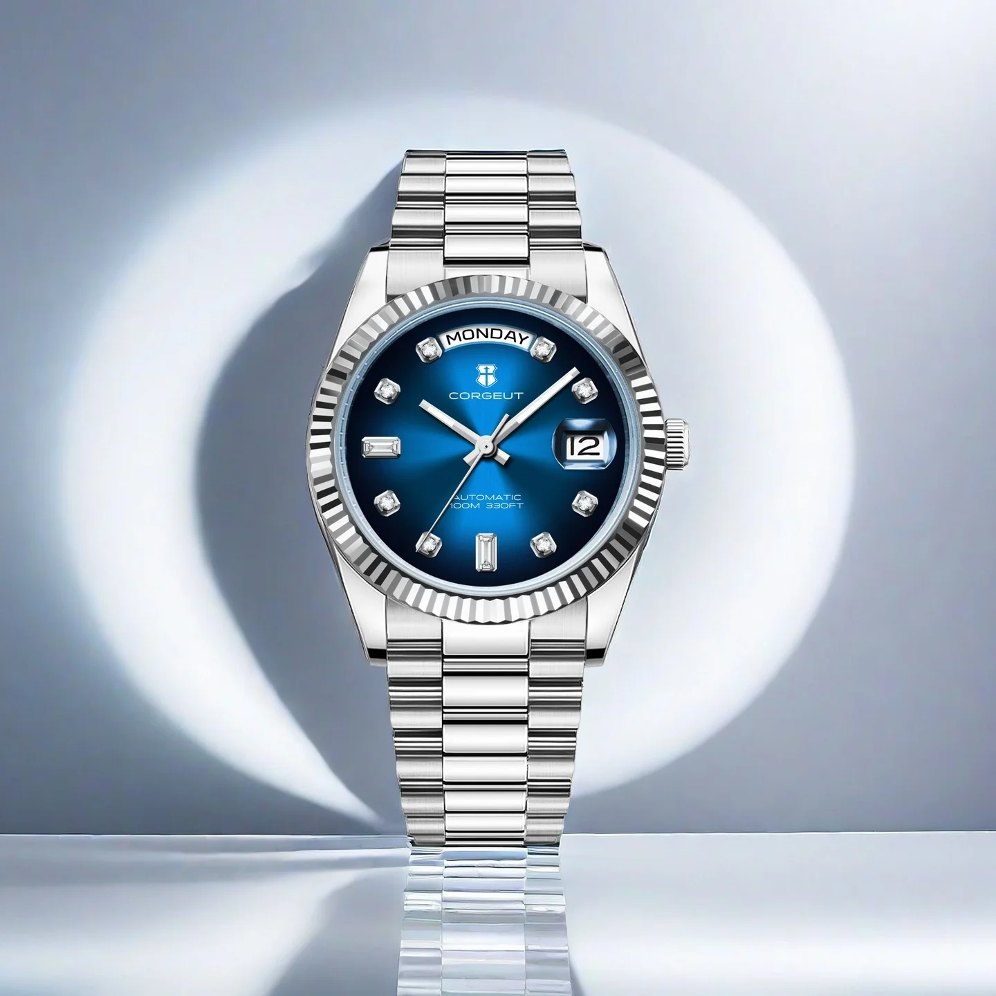 COTGEUT 36 مللي متر 39 مللي متر ساعة ميكانيكية أوتوماتيكية رجال الأعمال الراقية الفاخرة مقاوم للماء ساعة مضيئة التقويم عرض ساعة