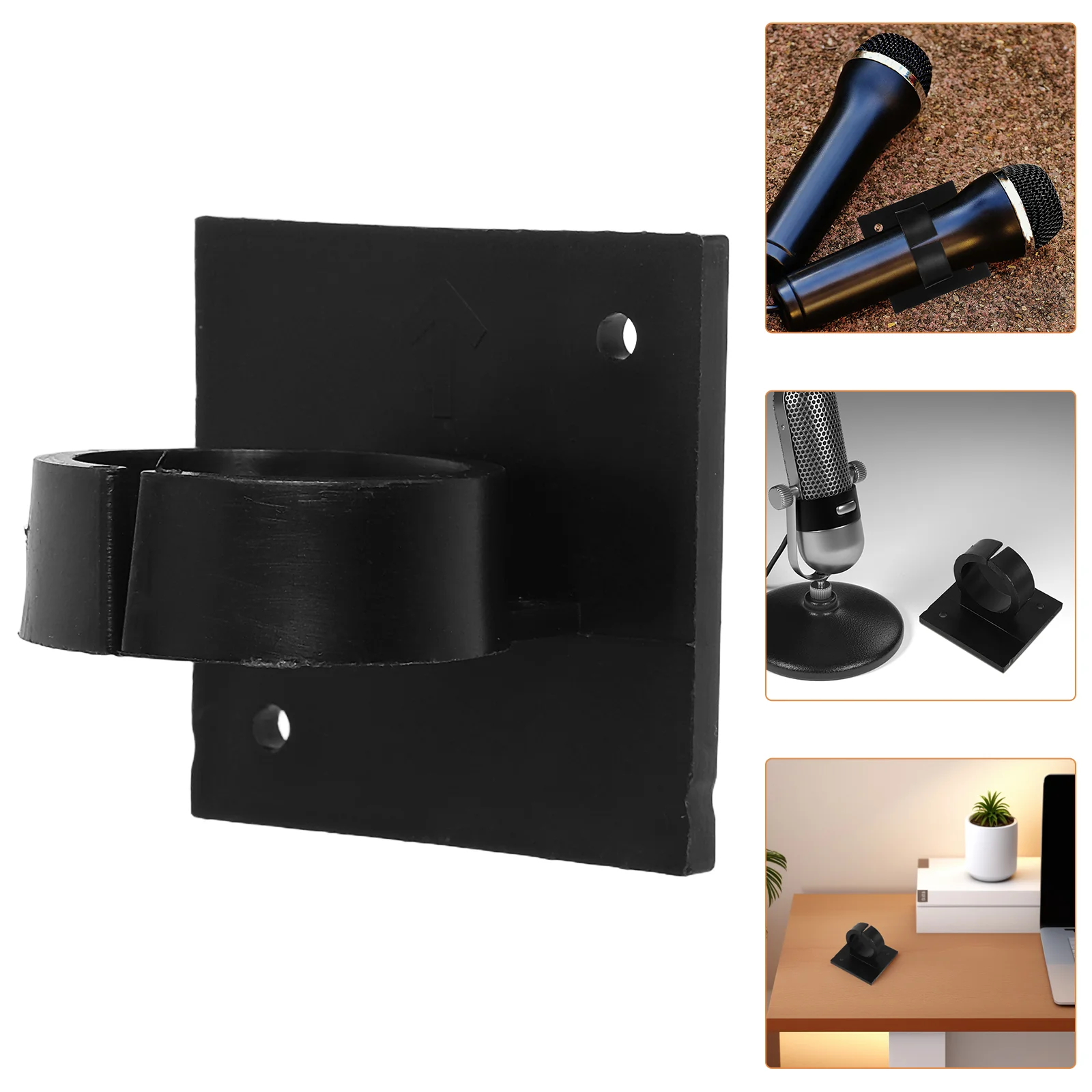 

4 Pcs Wireless Microphones Hook Flag Station Logo Holder Clip Clips Wall Hanging with Sticker Stand Black for Handheld