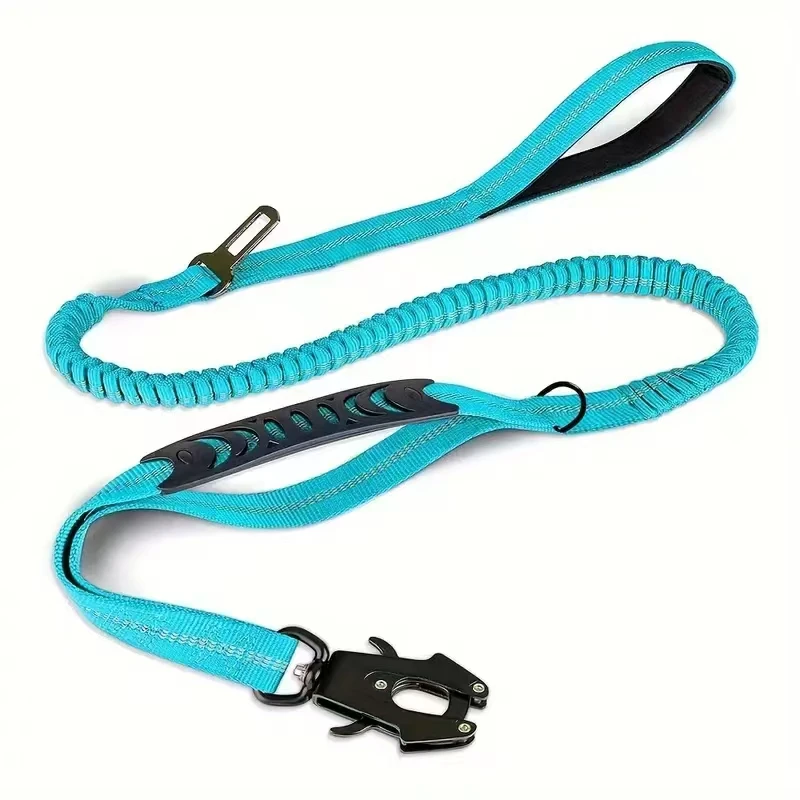 DCLOUD Taktische Hundeleine, robust, 4–6 Fuß, stoßdämpfende Bungee-Leine mit 2 gepolstertem Griff, Metall-Karabiner-Clip, Auto-Sicherheitsgurt, Stron 4