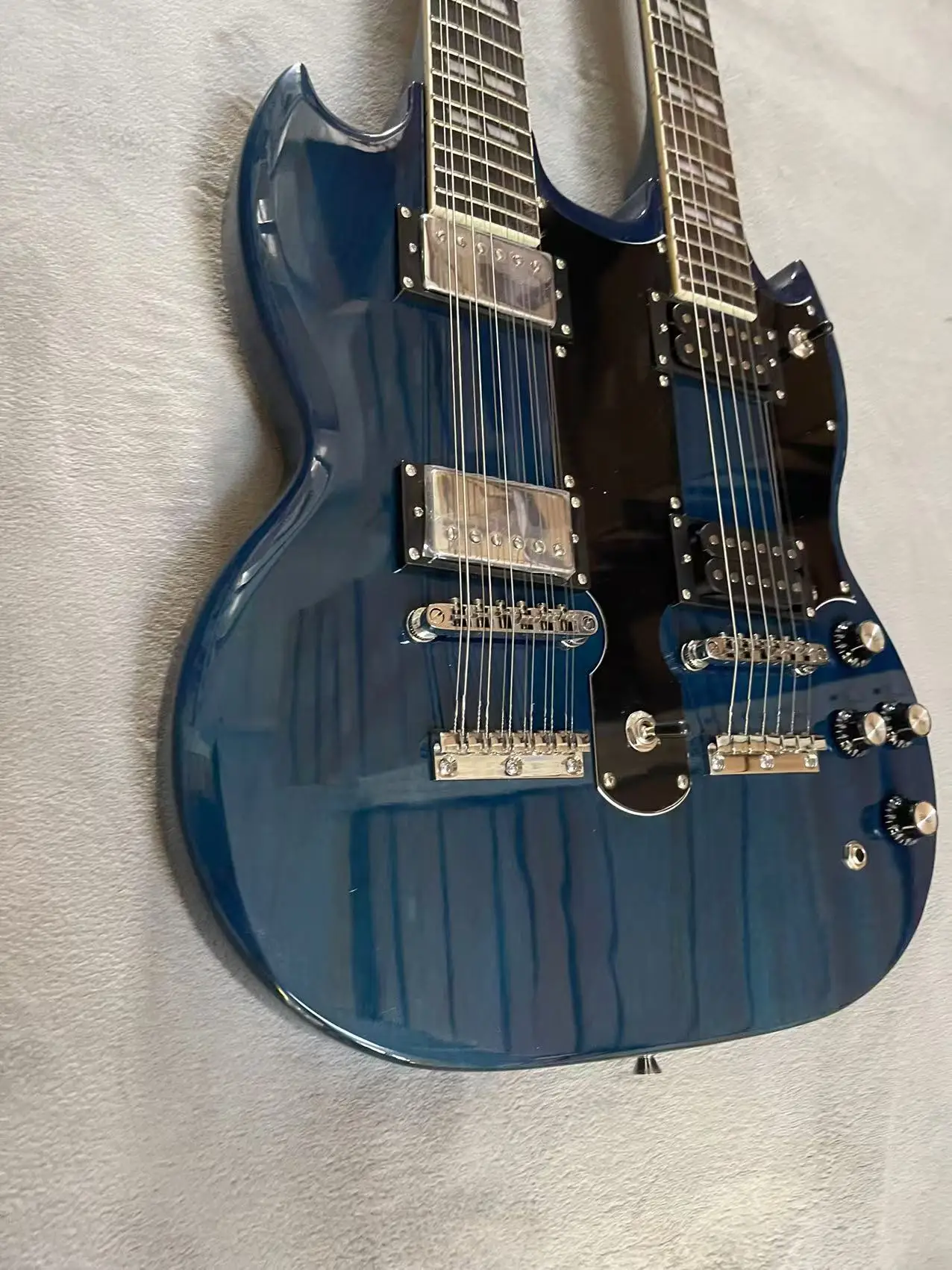 Electric Guitar 6-Chord+12 Chord Double Path Electric Guitar, Transparent Blue Body, Factory Shipping Realistic Picture, In Stoc