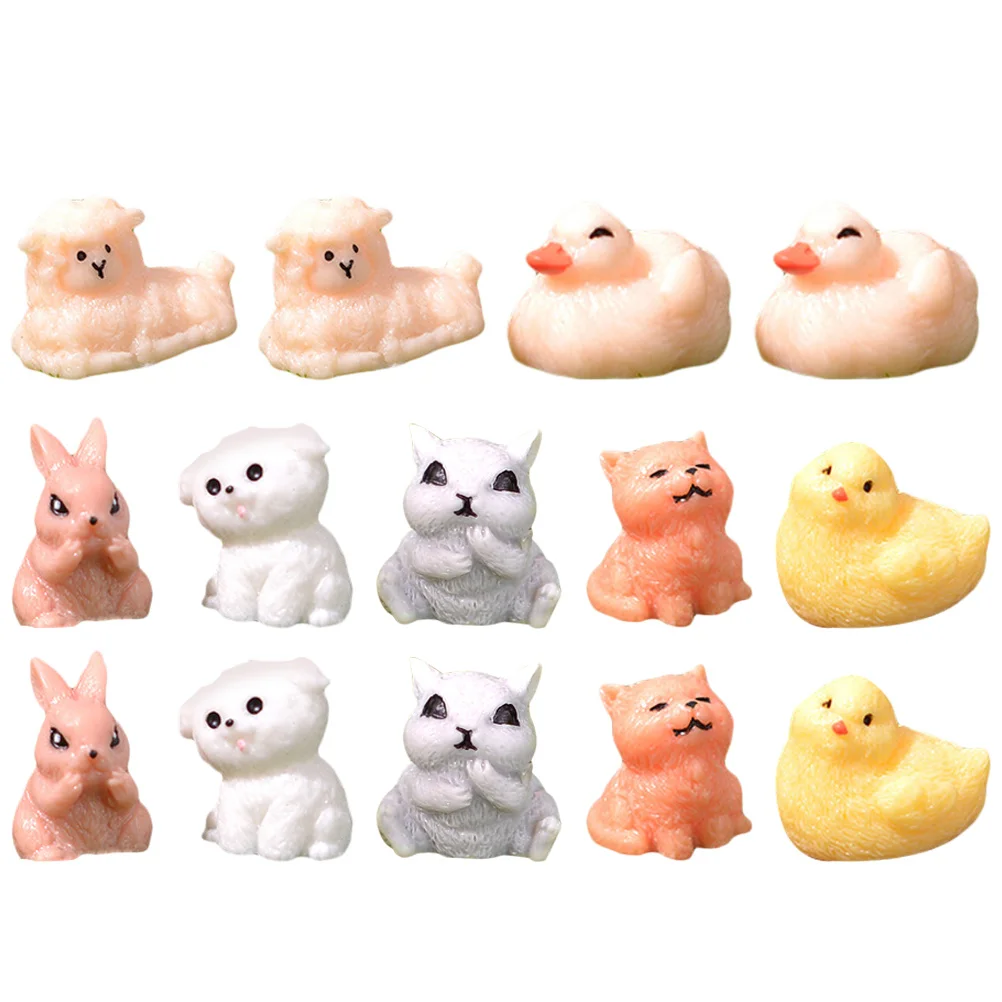 14 pçs ornamento de paisagem mini ornamentos animais decoração resina modelo minúsculo bonito