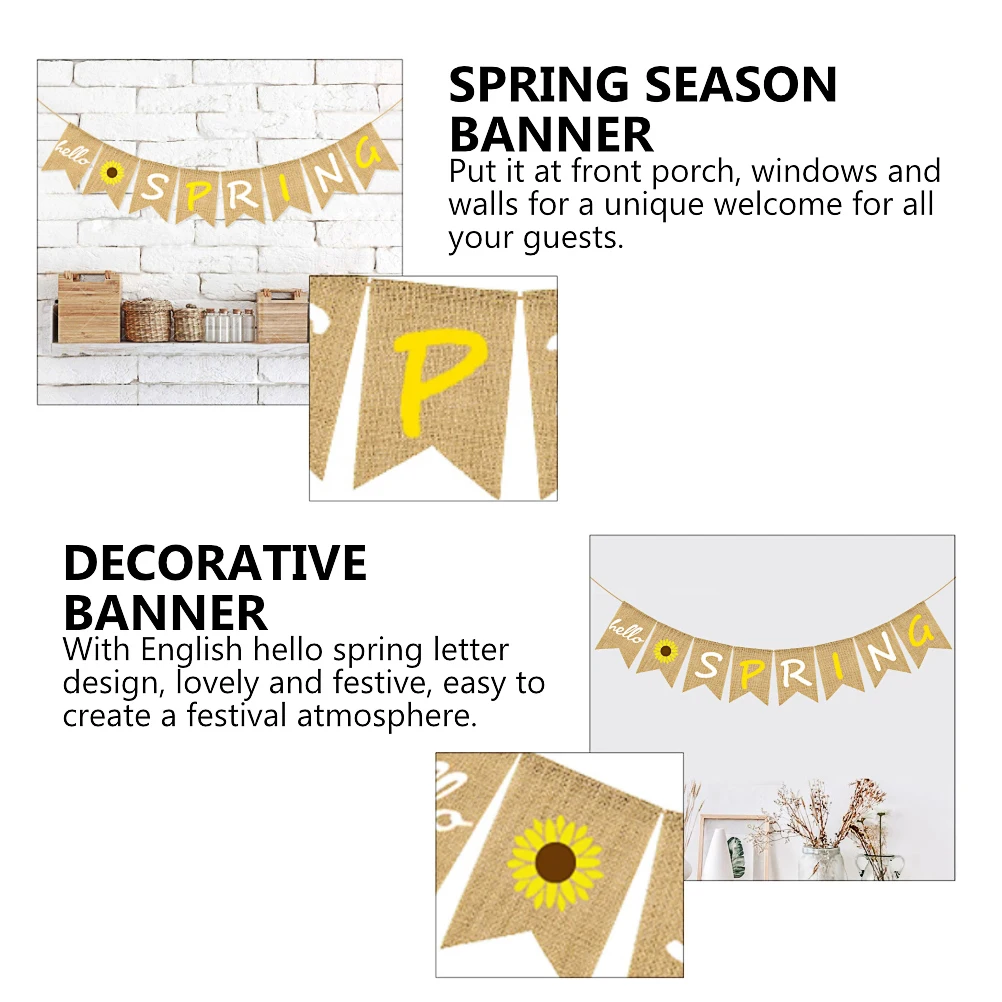 

1Set Hello Spring Fishtail Banner Sunflower Party Decor Creative Linen Cloth Flag for Indoor Outdoor Events Party Flags