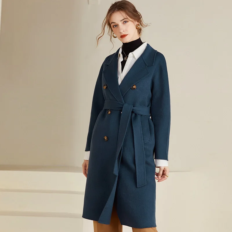 

Новинка 2024, двустороннее шерстяное пальто из 100% шерсти, женское длинное зимнее модное шерстяное пальто в корейском стиле, популярное