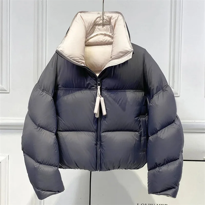 2025 New Autumn Winter Fashion Parkas Jacket Lady Thick Warm Bread Outwear Vertical Collar Down Cotton Coat Women Short Top