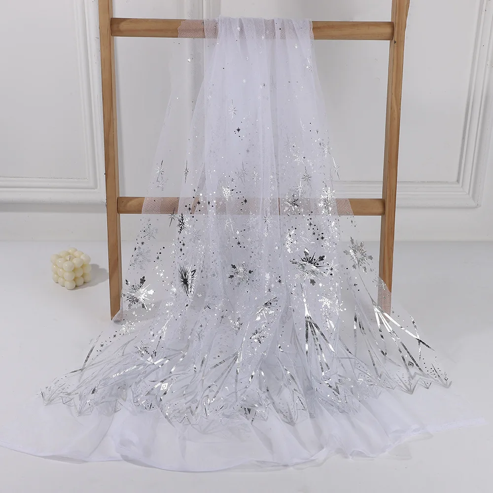 Snowflake Hot Stamping Tulle Fabric, Sewing Supply for Princess Dress, Hanfu Flared Skirt, Handmade DIY & Packaging Material