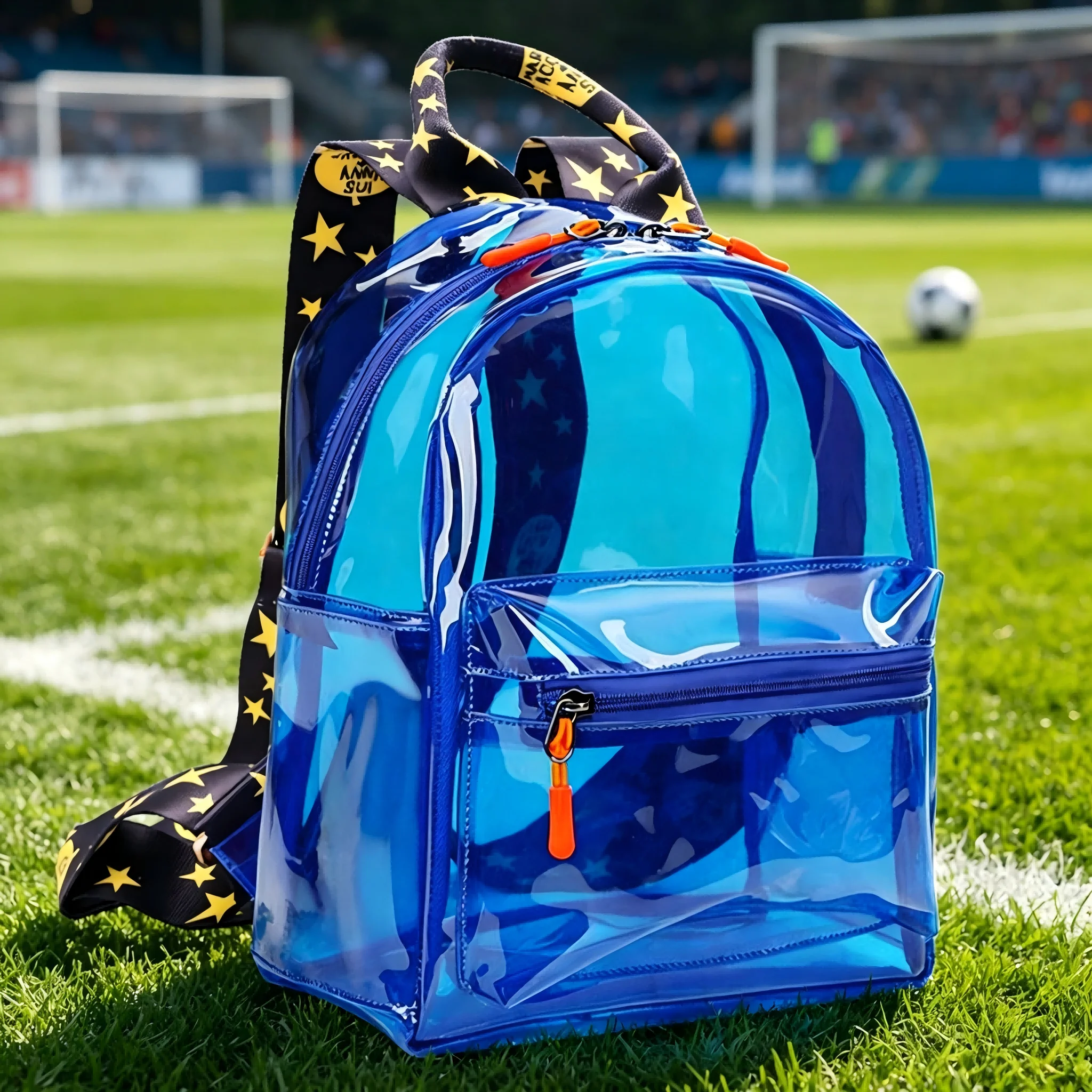 TINYAT Blauer, transparenter PVC-Rucksack für Damen, stadiontauglich, sicherheitsfreundlich, leicht, Schultasche, Reise, kleiner Rucksack