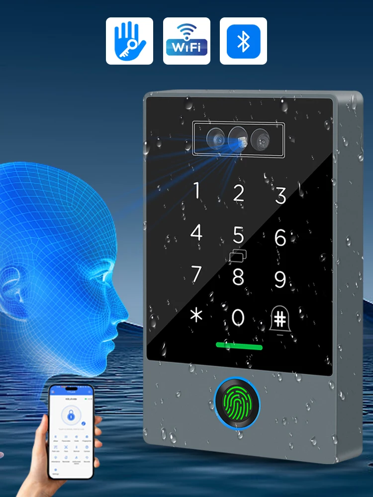 Asie-Teco veine de palmier TTLOCK APP WIFI visage IP67 contrôle d'accès temps de présence 3D reconnaissance faciale 13.56MHZ RFID + empreinte digitale