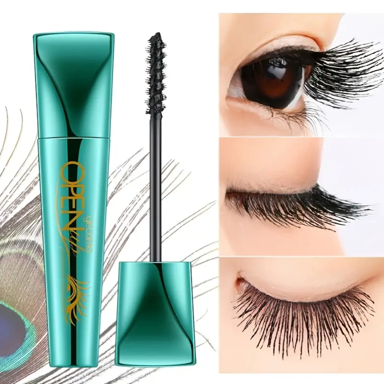 Extra Thick and Waterproof 4D Black Peacock Fiber Liquid Eyelash Extensions Mascara for Stunning Eyes with Long Lasting and Spir