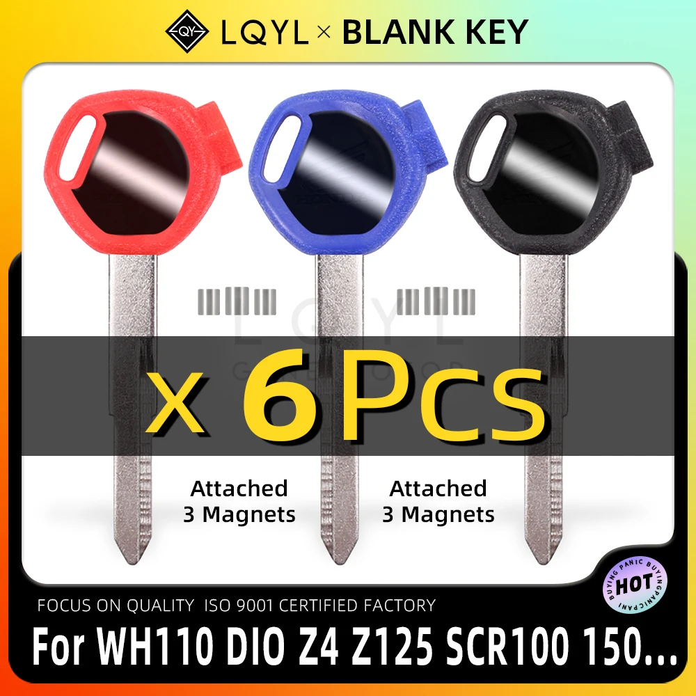 

6Pcs Motorcycle Key Uncut Blank Replacement For HONDA scooter A magnet Anti-theft lock keys Zoomer DIO Z4 Z125 SCR100 WH110