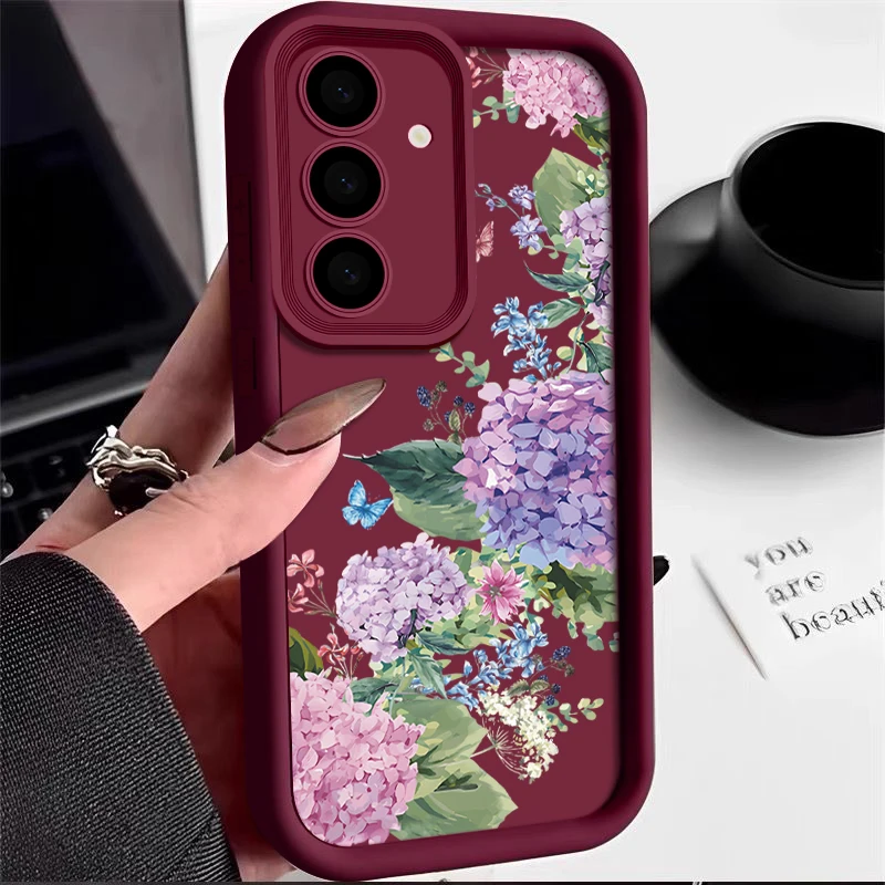 Hydrangea Soft TPU Phone Case For Samsung Galaxy S24 S23 S22 Ultra S21 S20 FE A55 A54 A34 A15 A14 A35 A52 A53 5G Silicone Cover