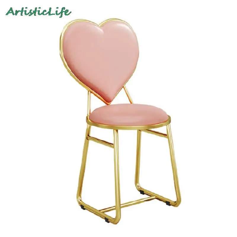 

ArtisticLife Light Luxury Makeup Chair Manicure Chair Bedroom Heart-shaped Chair Dressing Stool Modern Minimalist Furniture