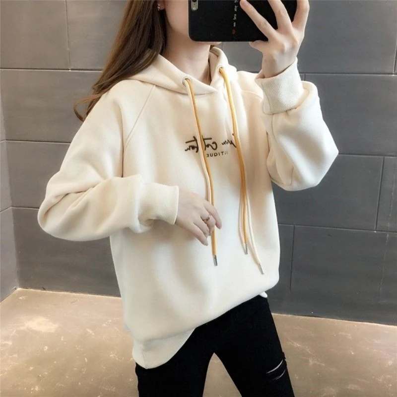 Autumn 2024 New Loose Korean Style Thin Long-sleeved Hooded Sweater Cardigan Coat Women\'s Long-sleeved T-shirt Top