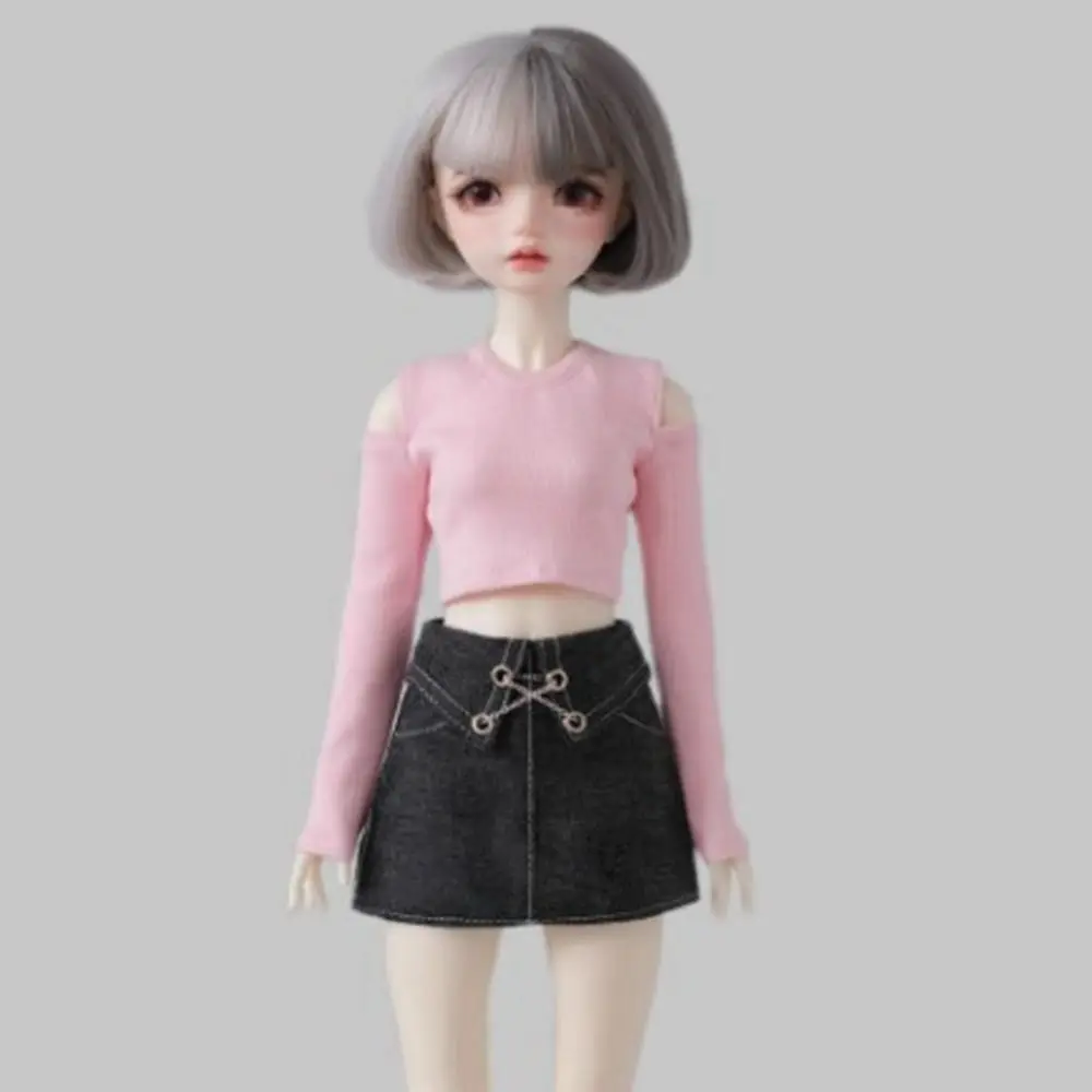 Mode Off Schouder Top T-shirt Schattig met Ketting Denim Rok Mini DIY Accessoires Prinses Rok Kleding voor 1/6 BJD 30 cm Poppen