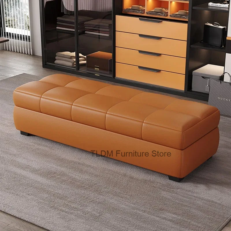 Upholstered Modern Cushioned Grid Tufted Hidden Long Storage Top Bench, Full Inner Storage Multi-seat Footrest Stool for Bedroom
