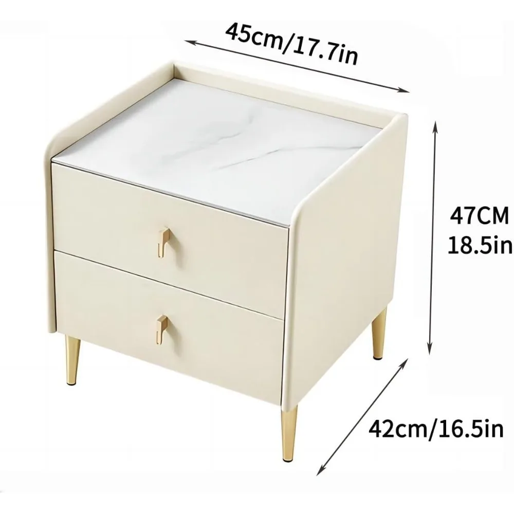 منضدة أنيقة ذات درجين مع أرجل ذهبية لغرفة النوم الفاخرة #3